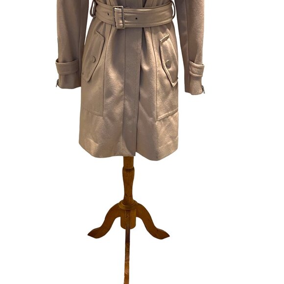 Kenneth Cole New York Long Peacoat Beige Size 6 Y2K Quiet Luxury Minimalist Wool - Picture 8 of 16